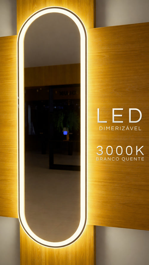 Espelho Oval LED Dimerizável Moldura Grande Corpo Inteiro