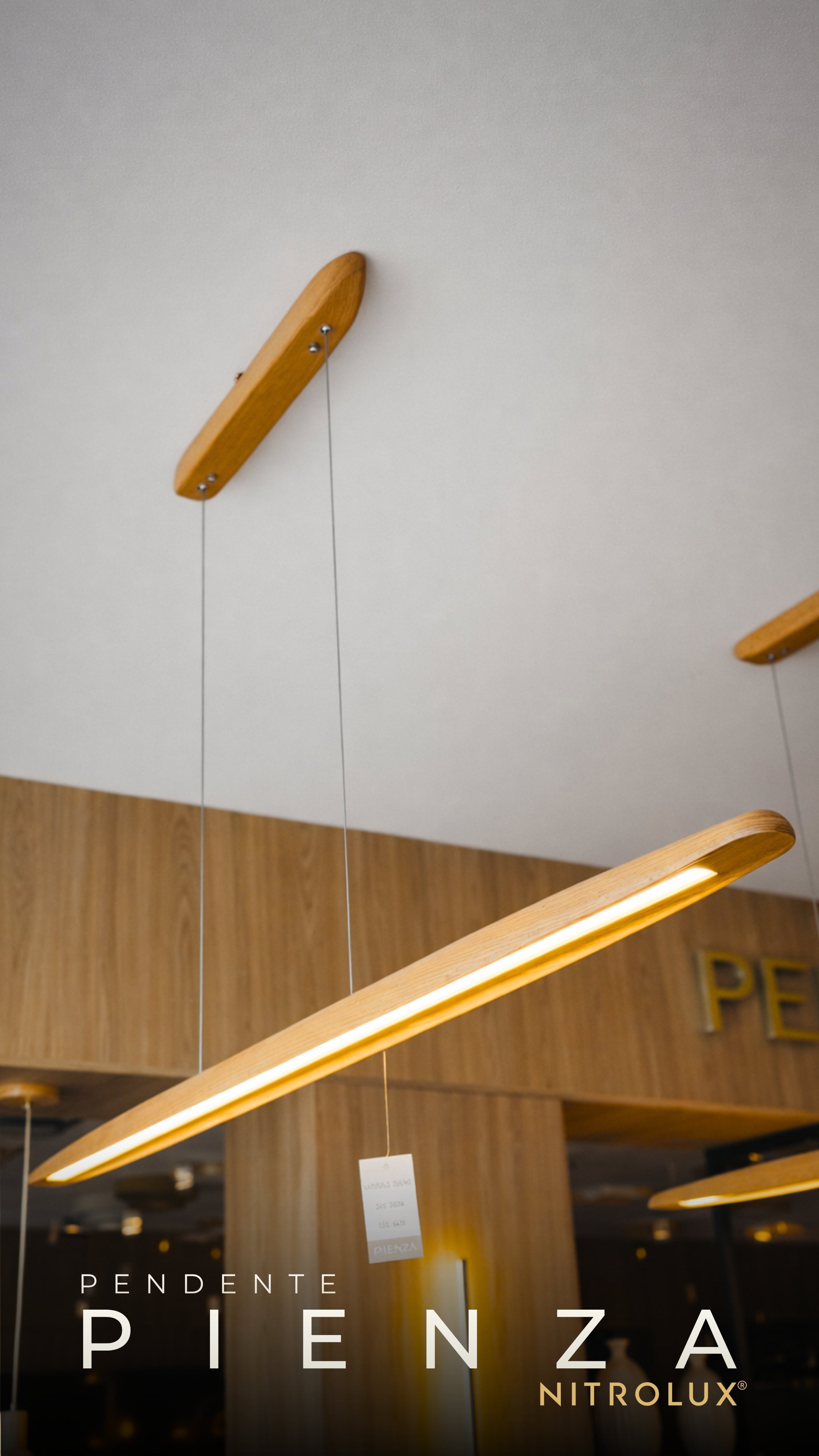 Lustre Pendente Linear Madeira 150cm LED 3000K Bivolt Albero Pienza