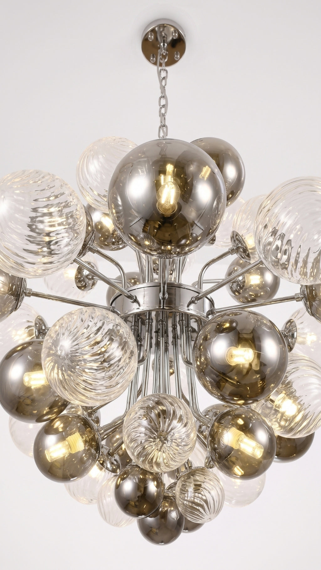 Lustre Bubble Jabuticaba Esfera de Vidro Transparente e Fume
