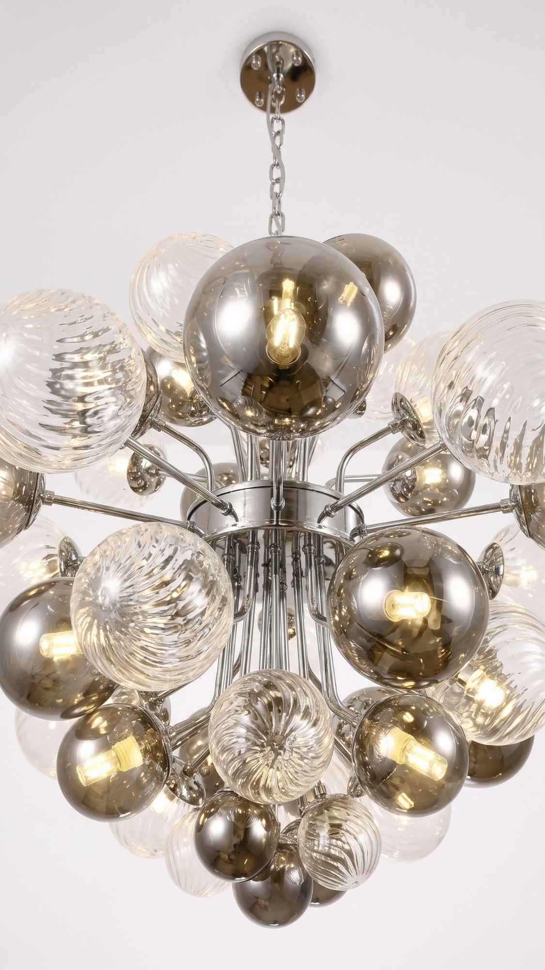 Lustre Bubble Jabuticaba Esfera de Vidro Transparente e Fume