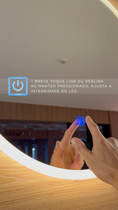 Espelho Redondo 60 cm Dimerizável Moldura Led 3000k
