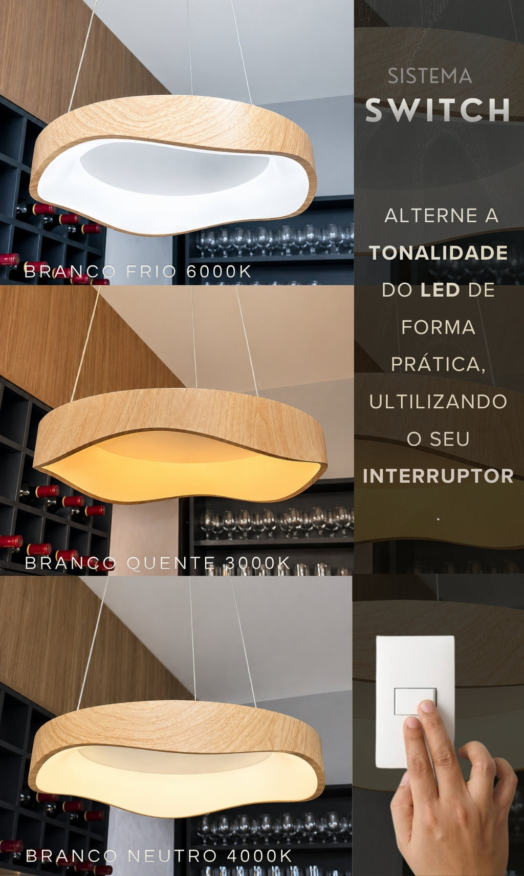 Pendente Led Luminária Orgânico Madeira Teto Mesa Bivolt