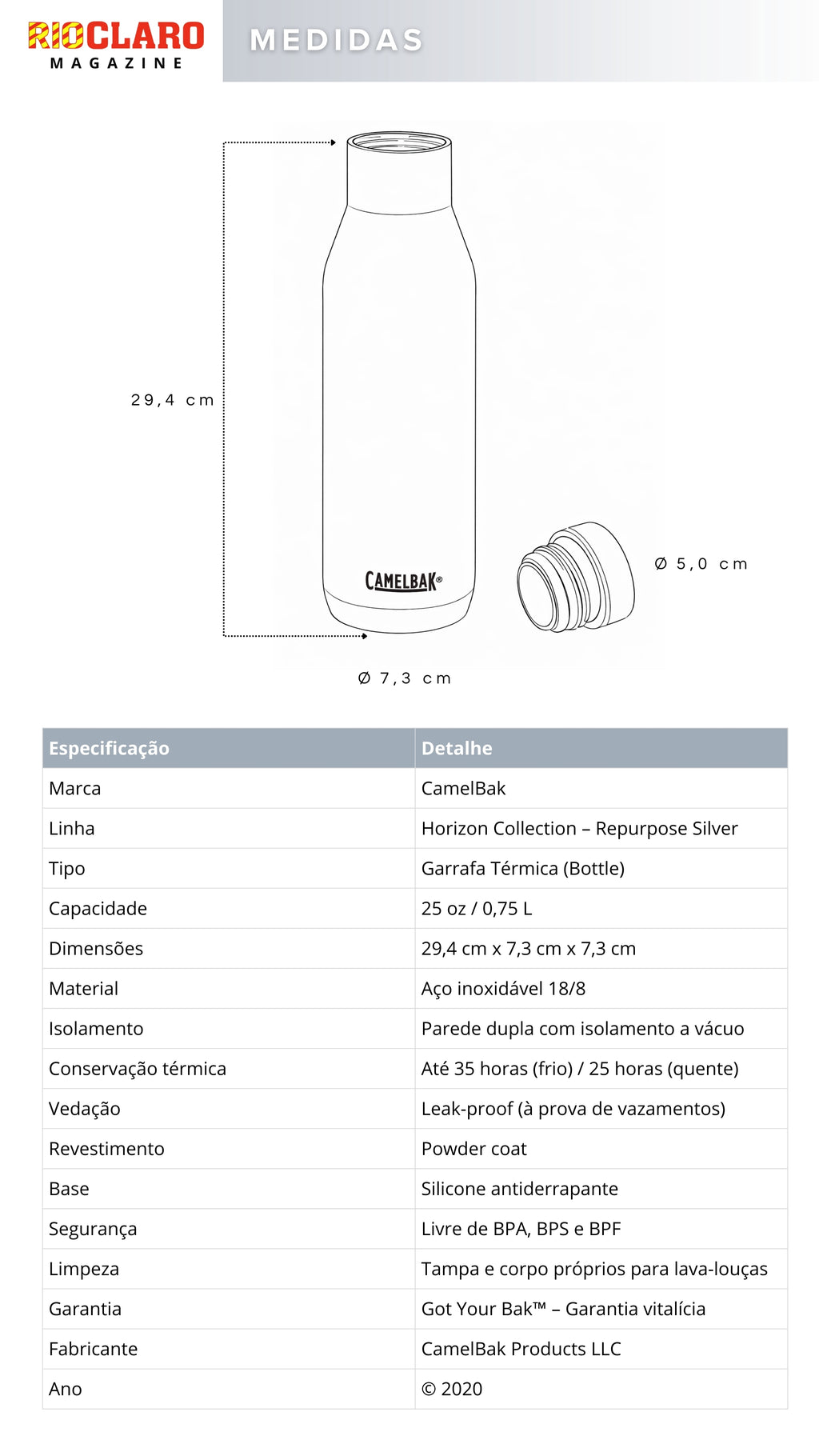 Garrafa Térmica Camelbak Horizon 750ml Inox 18/8