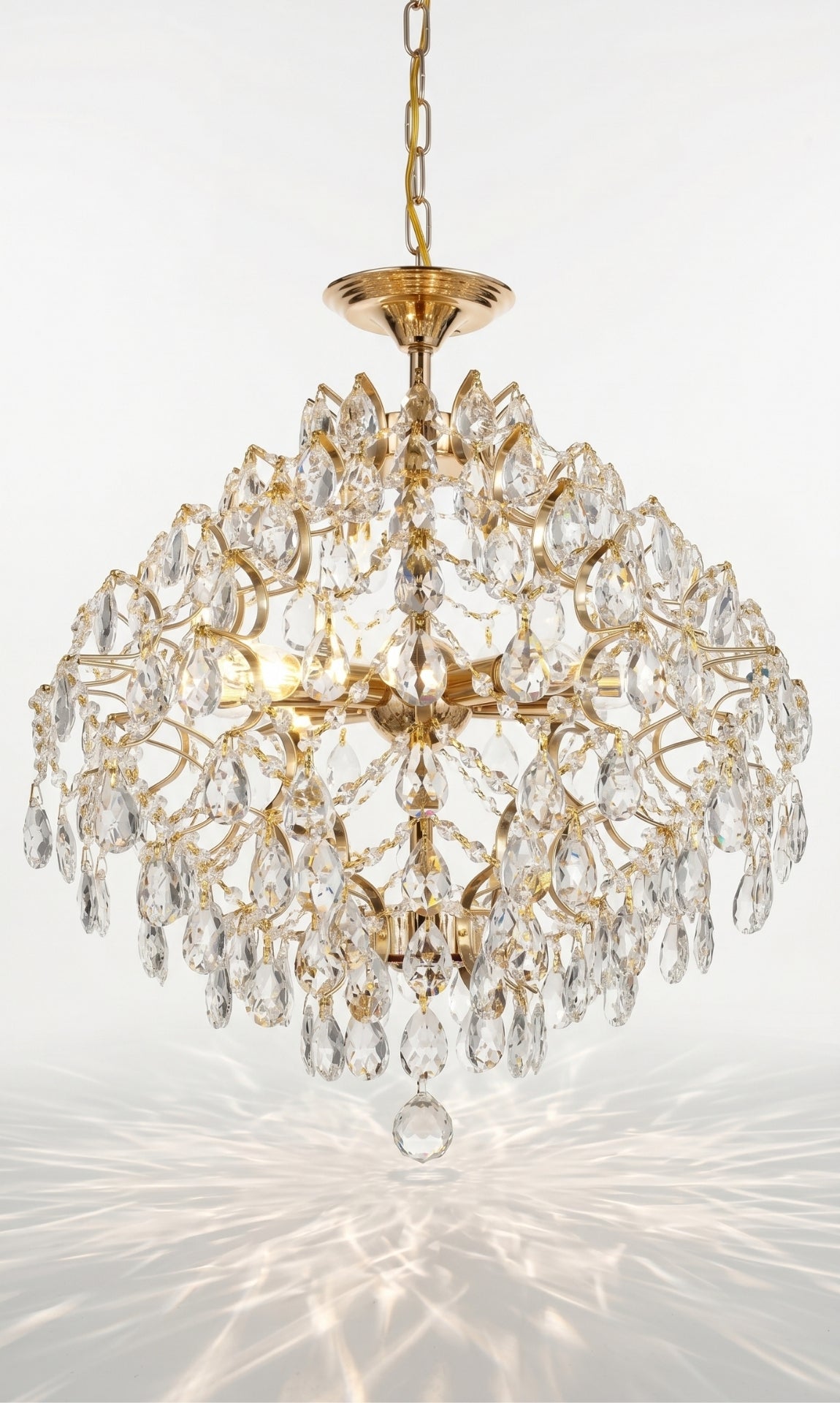 Lustre Pendente Cristal Chandelier Prism Crystal Ouro 18k Bivolt