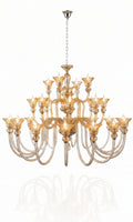 Lustre Candelabro De Cristal Luxuoso Ambar Com 28 Braços
