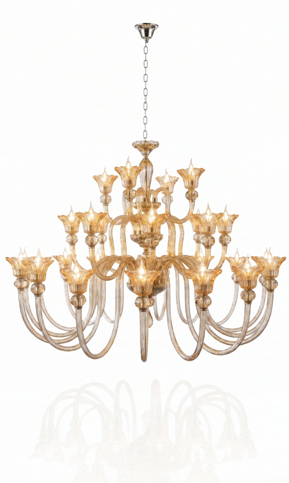 Lustre Candelabro De Cristal Luxuoso Ambar Com 28 Braços