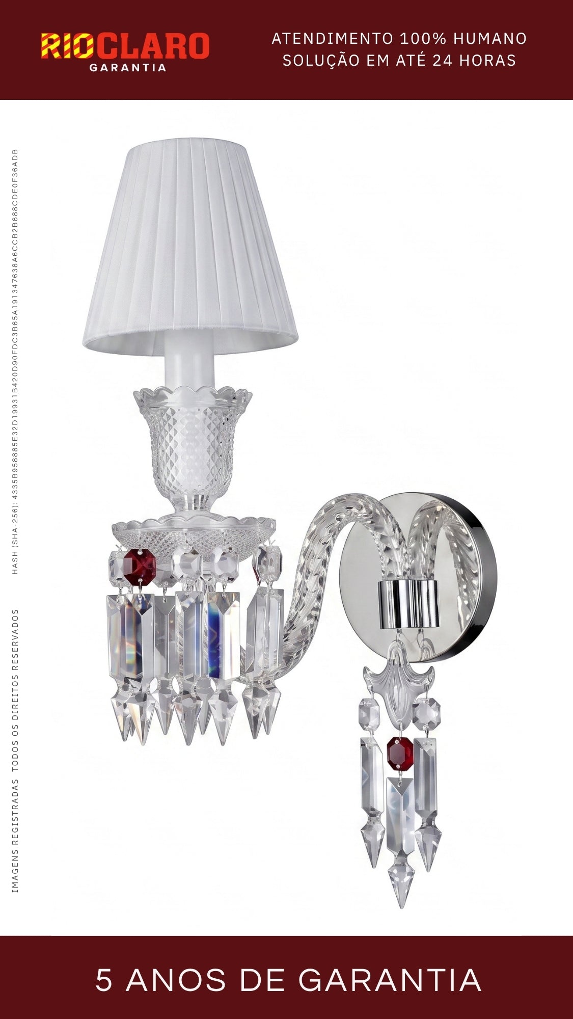 Arandela Tocha De Cristal Legítmo Estilo Baccarat Rouge N2 Bivolt
