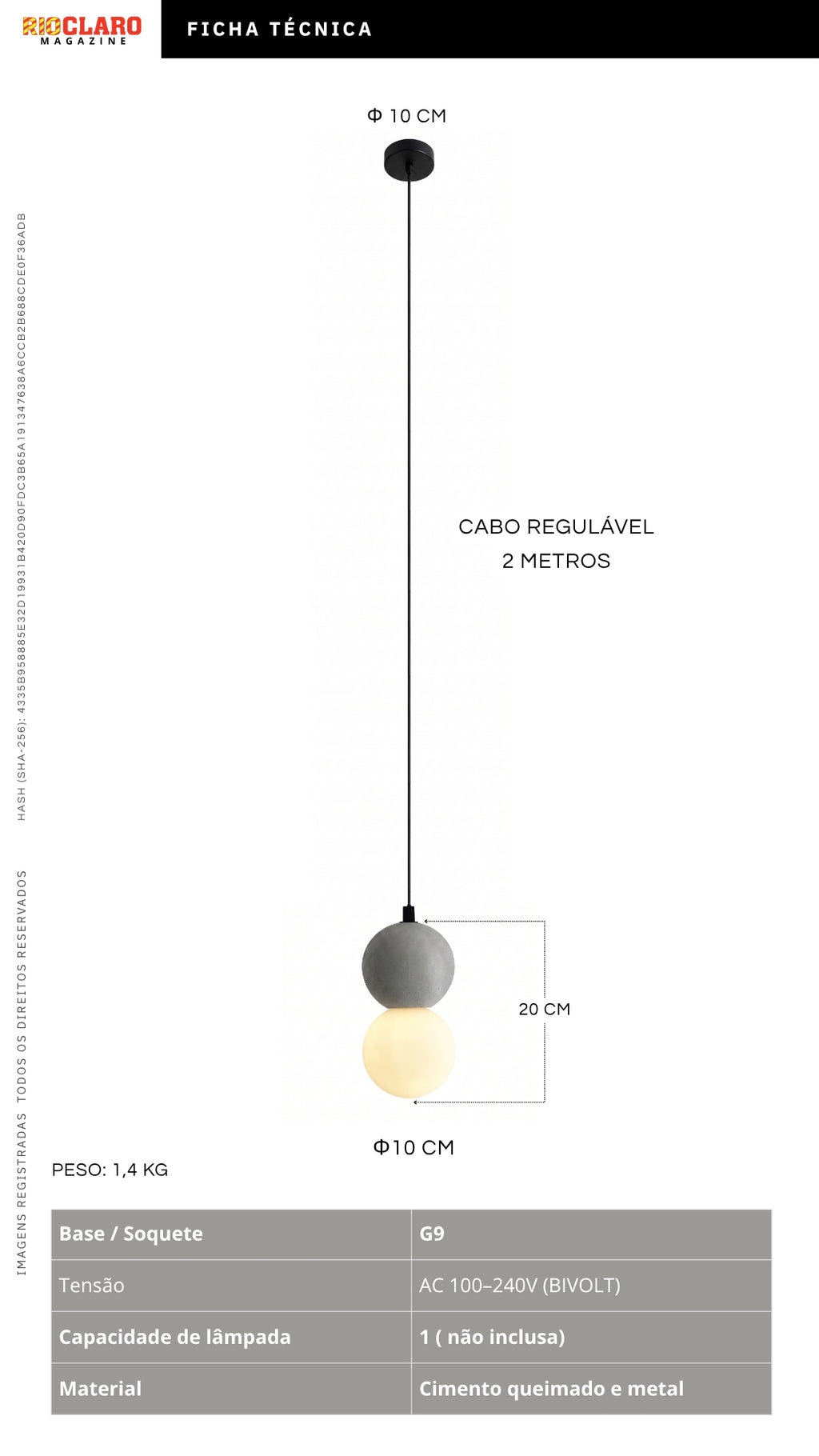 Luminária Pendente Design Industrial Concreto N°2 G9 Bivolt Globo