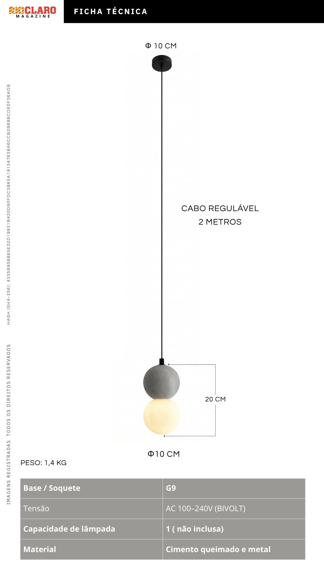 Luminária Pendente Design Industrial Concreto N°2 G9 Bivolt Globo