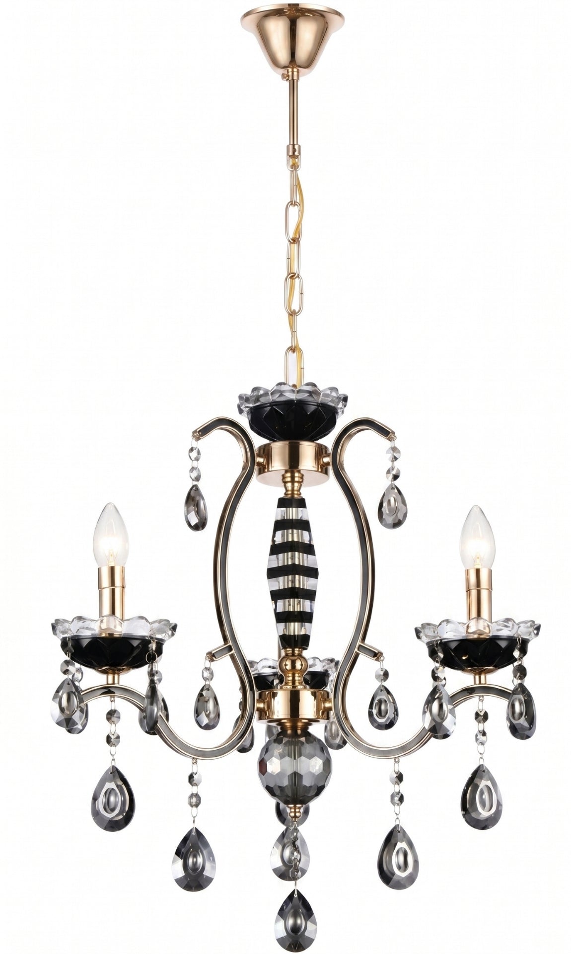 Lustre Candelabro de Cristal Legítimo Tudor 3 Braços Preto e Dourado