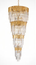 Lustre De Cristal Grande Pé Direito Duplo Dourado 2 metros
