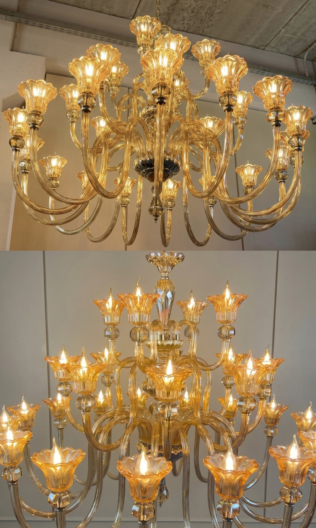 Lustre Candelabro De Cristal Luxuoso Ambar Com 28 Braços