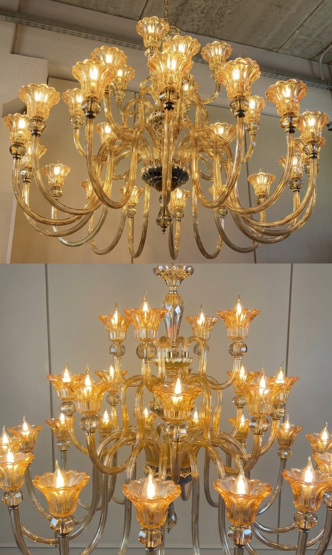 Lustre Candelabro De Cristal Luxuoso Ambar Com 28 Braços