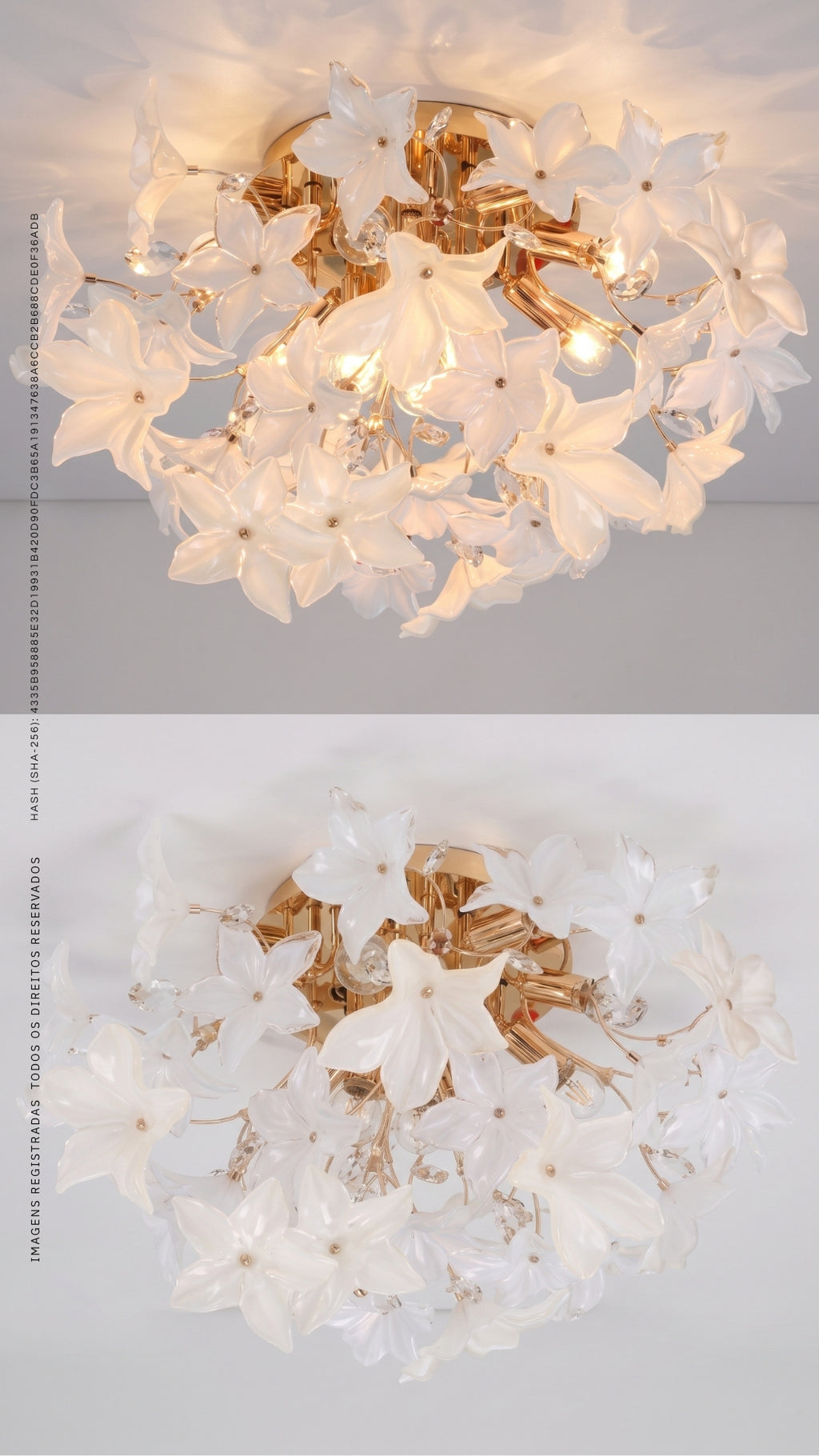 Plafon Floral Dourado Design Orgânico Bivolt