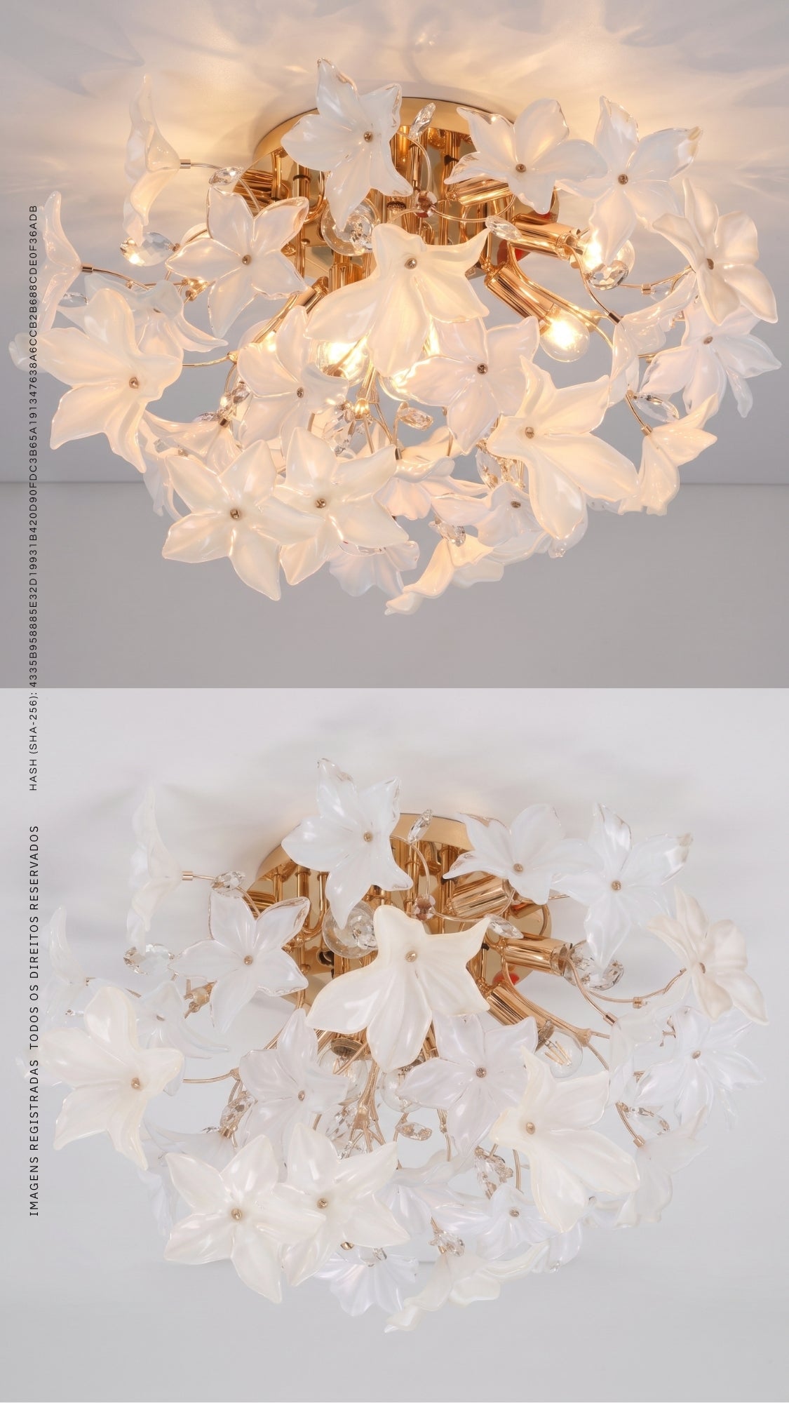 Plafon Floral Dourado Design Orgânico Bivolt