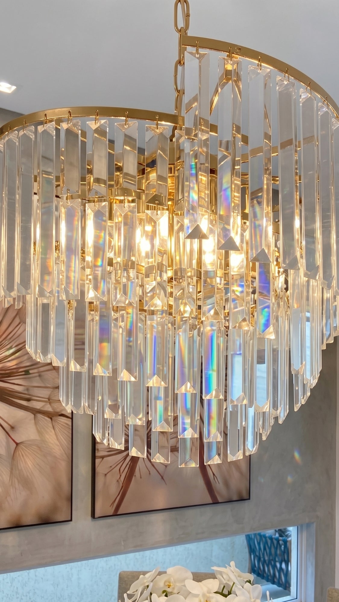 Lustre Pendente De Cristal Luxuoso Dourado Bright Crystal I