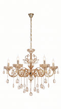 Lustre Pendente Cristal Champagne 5 Braços Dourado Bivolt