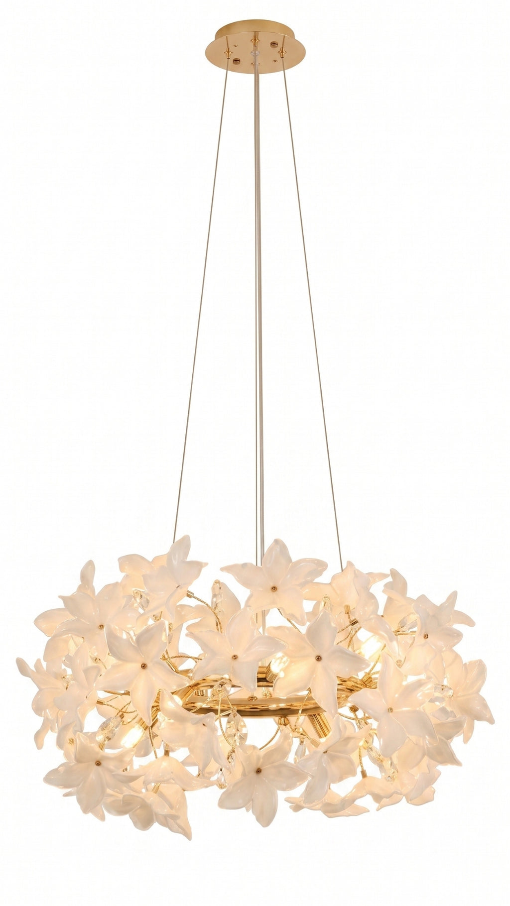 Lustre Pendente Orgânico Floral 7 Vidro Dourado G9 Bivolt