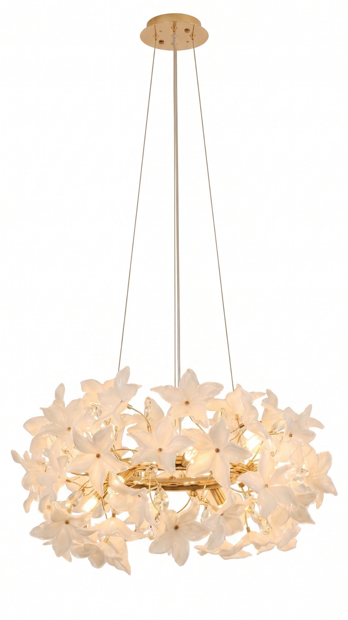 Lustre Pendente Orgânico Floral 7 Vidro Dourado G9 Bivolt