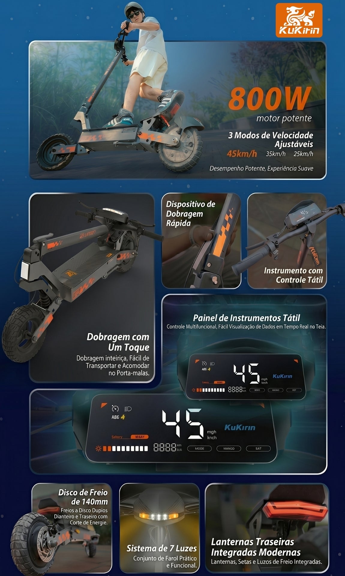 Patinete Elétrico KuKirin G2 800w 45km/h Autonomia 55km