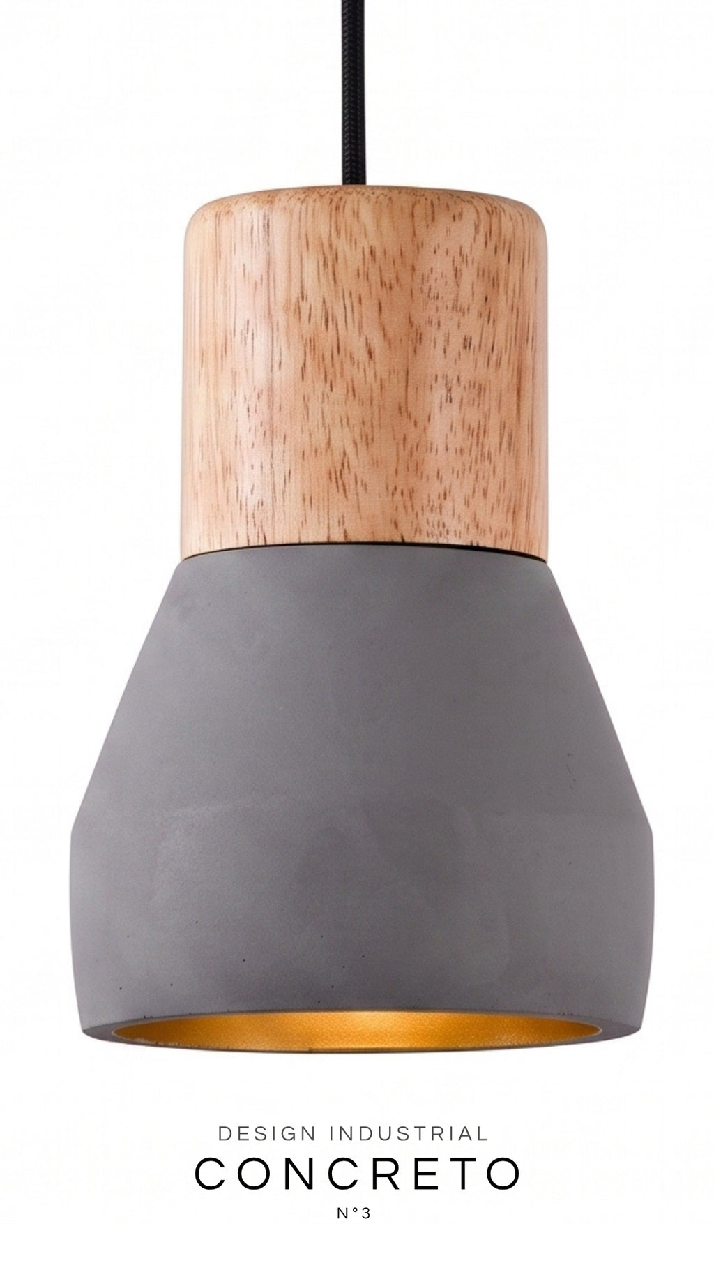 Luminaria Pendente Design Industrial Concreto Madeira E27 Bivolt