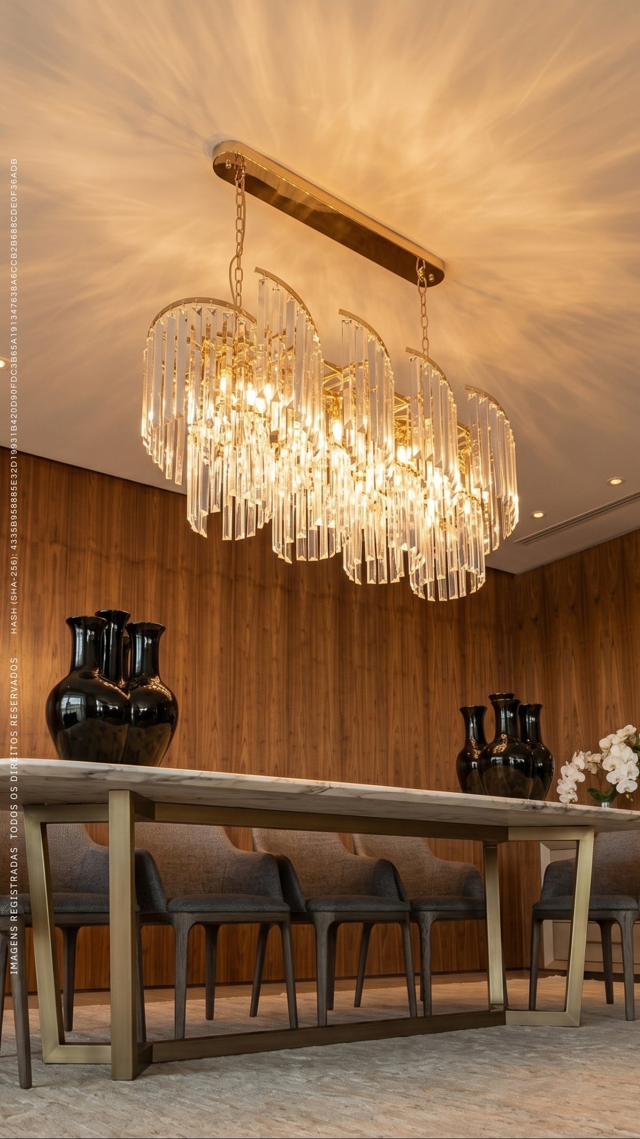 Lustre Pendente De Cristal Dourado Bright Crystal Horizontal