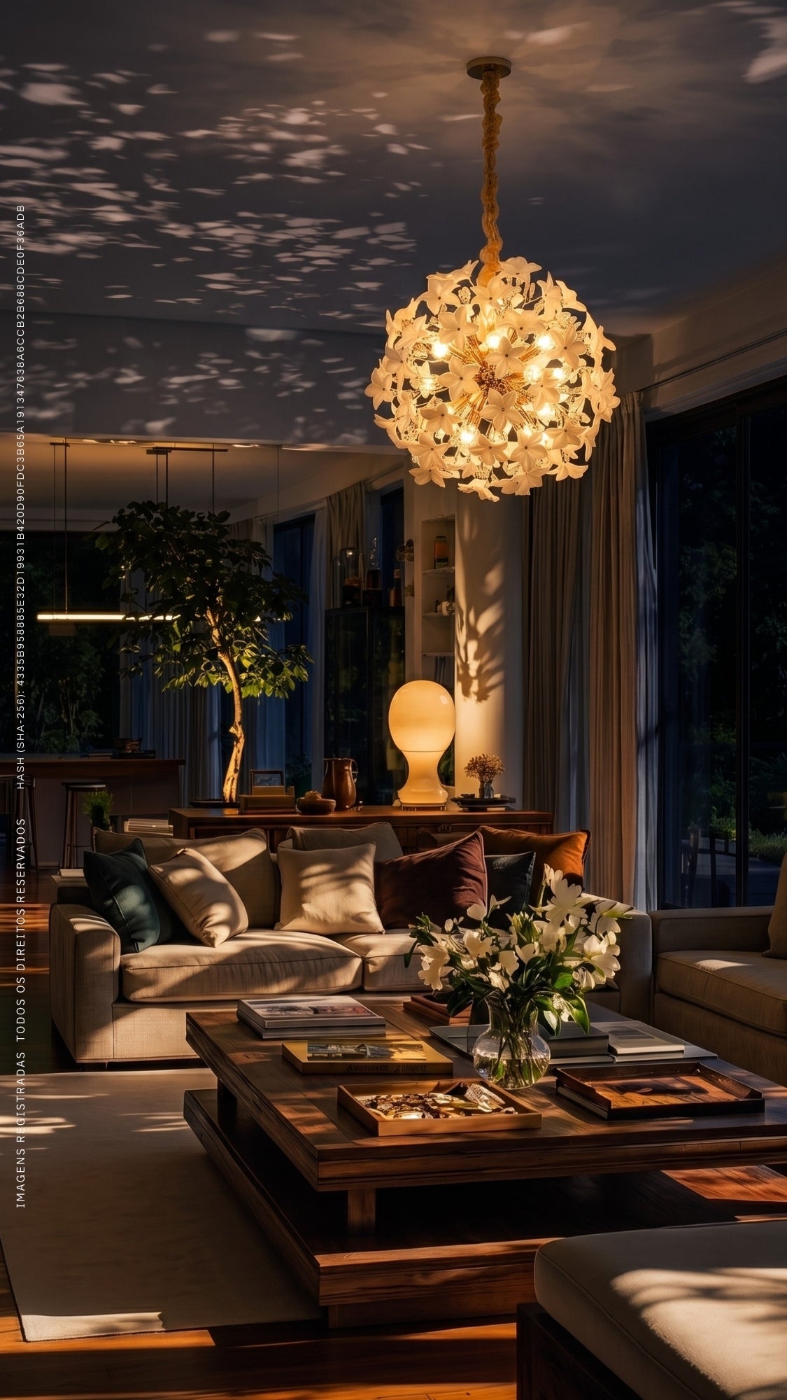 Lustre Sala Jantar Pendente Floral Dourado Vidro 50cm Bivolt