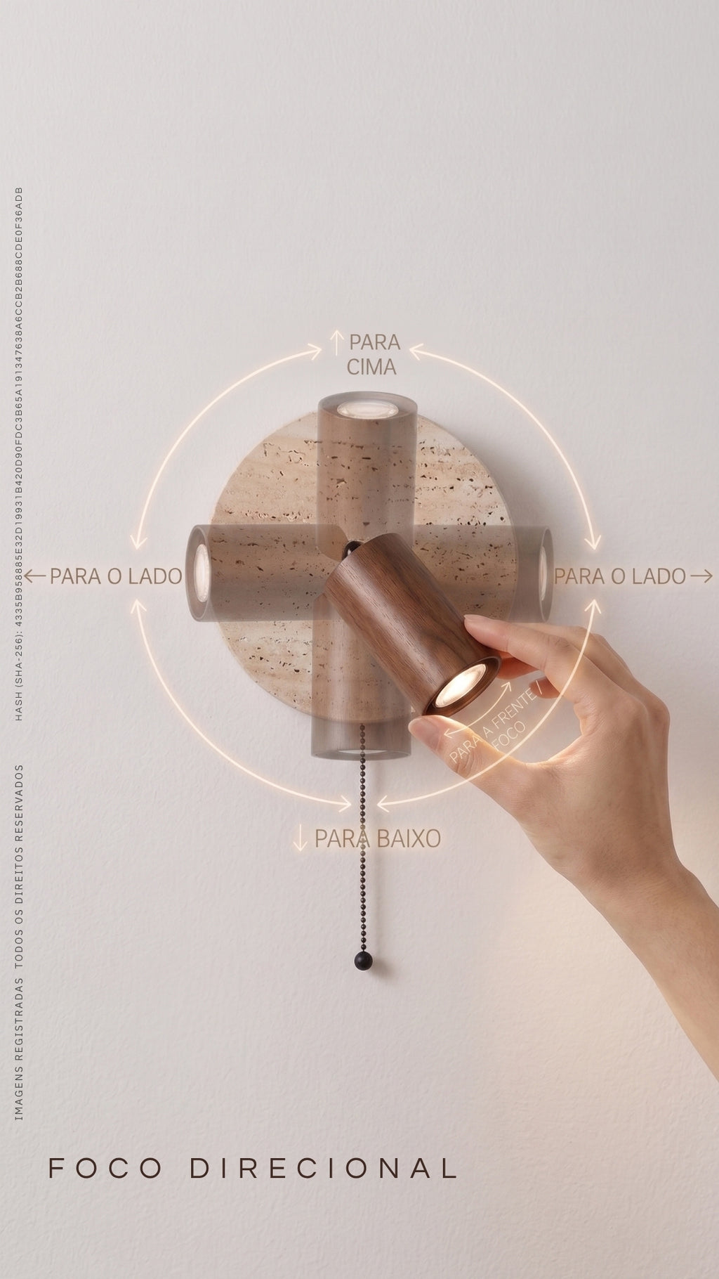 Arandela De Parede Pedra Travertino Madeira Direcional Tívoli N3