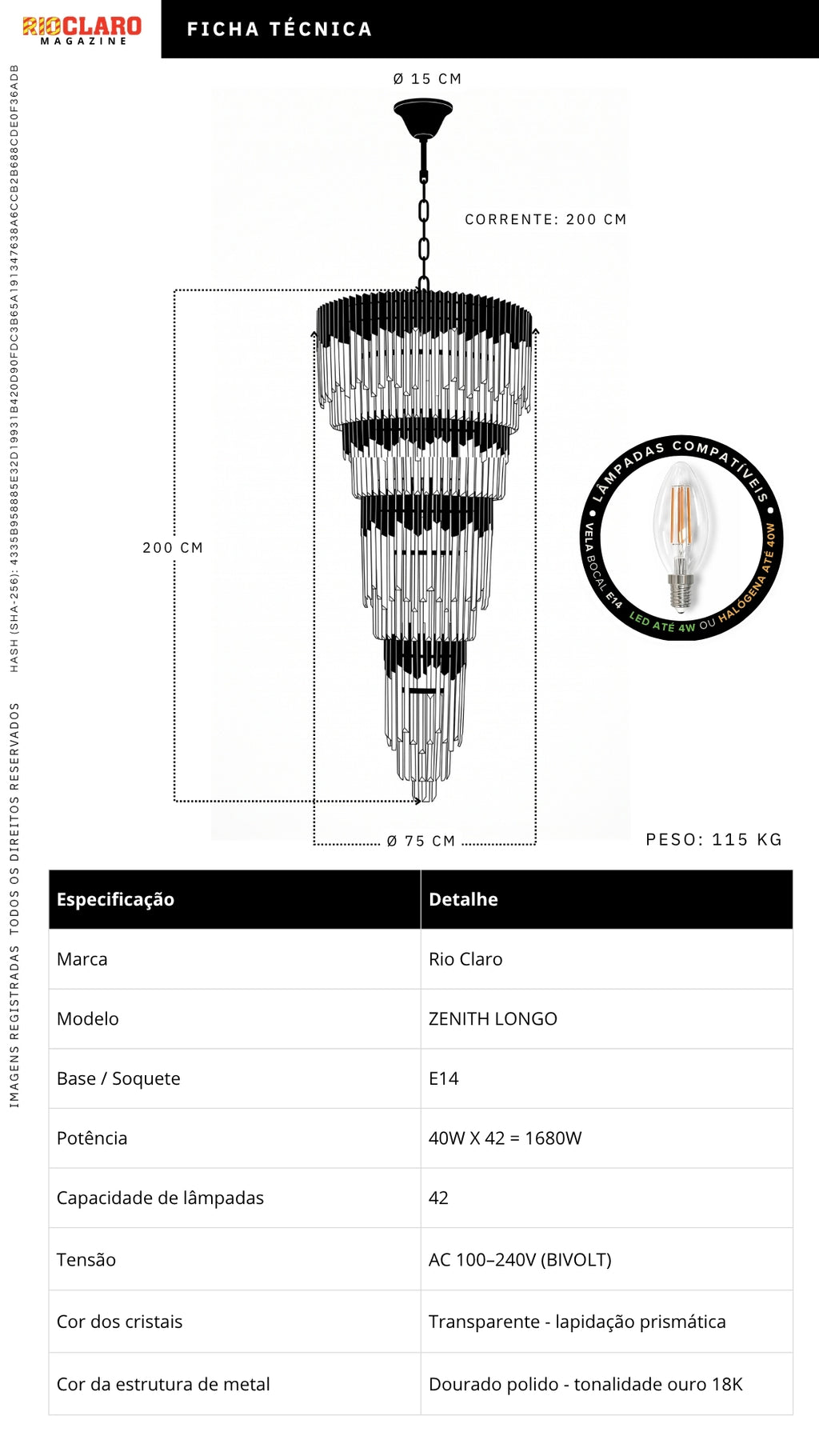 Lustre De Cristal Grande Pé Direito Duplo Dourado 2 metros