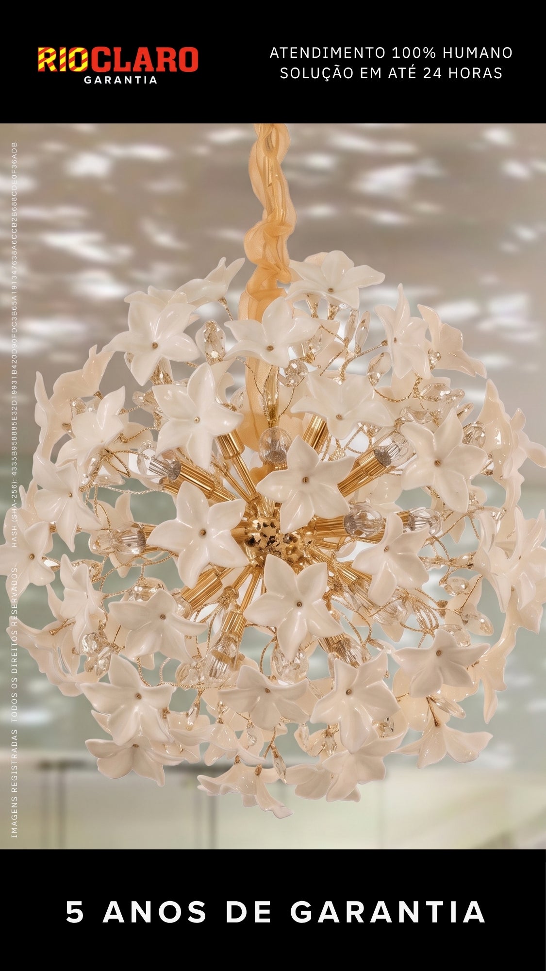 Lustre Sala Jantar Pendente Floral Dourado Vidro 50cm Bivolt