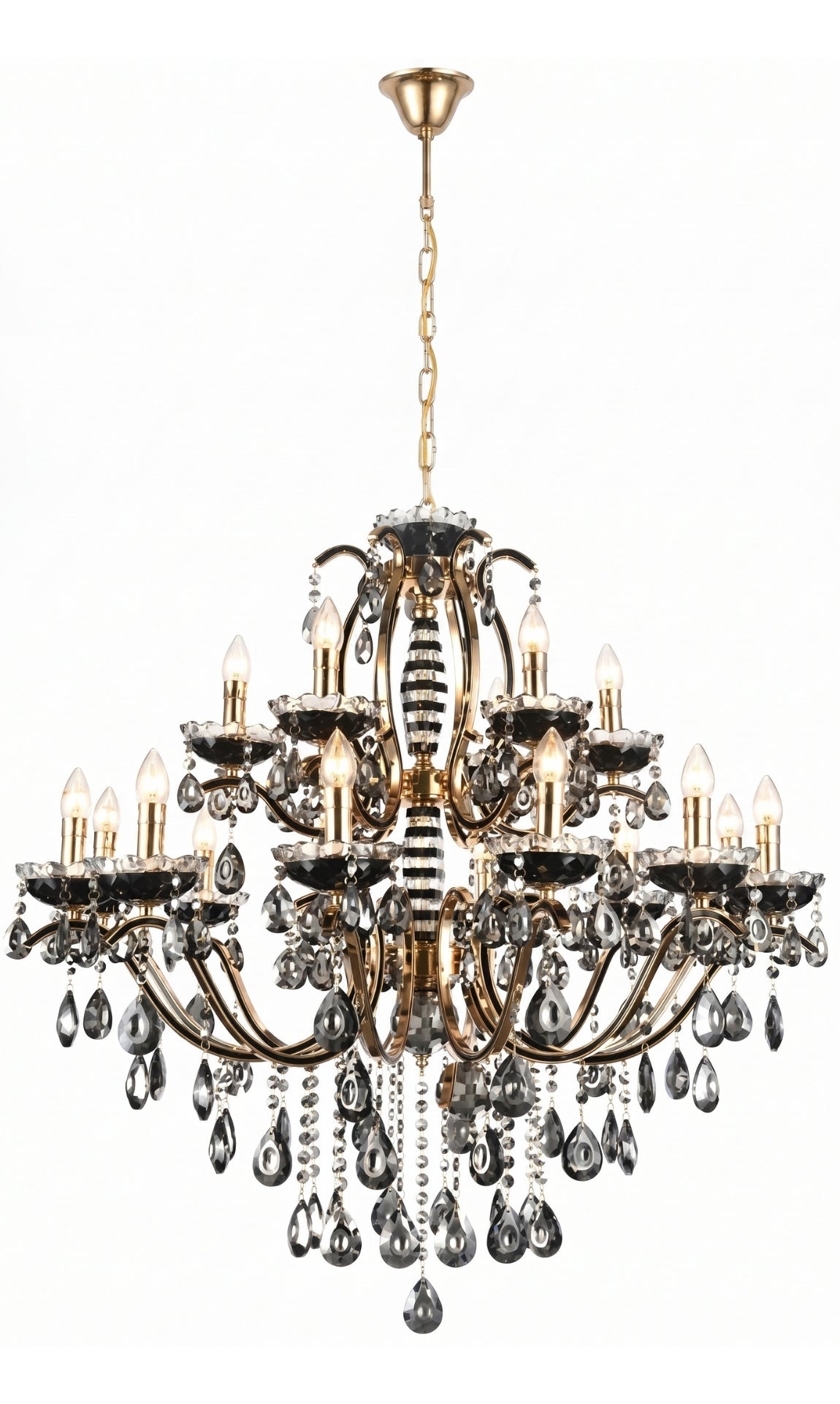 Lustre Candelabro de Cristal Legítimo Tudor 24 Braços Preto e Dourado