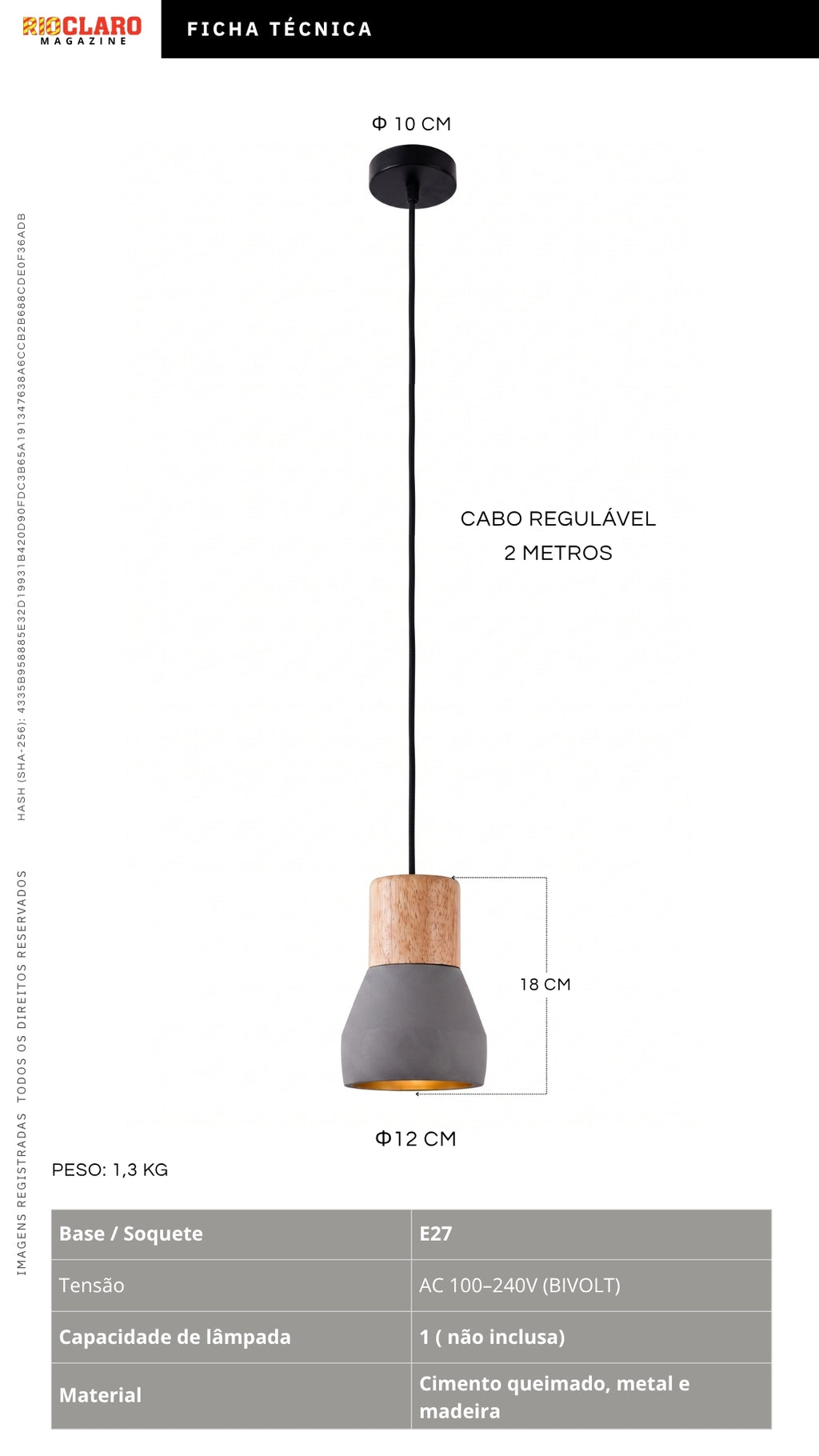 Luminaria Pendente Design Industrial Concreto Madeira E27 Bivolt