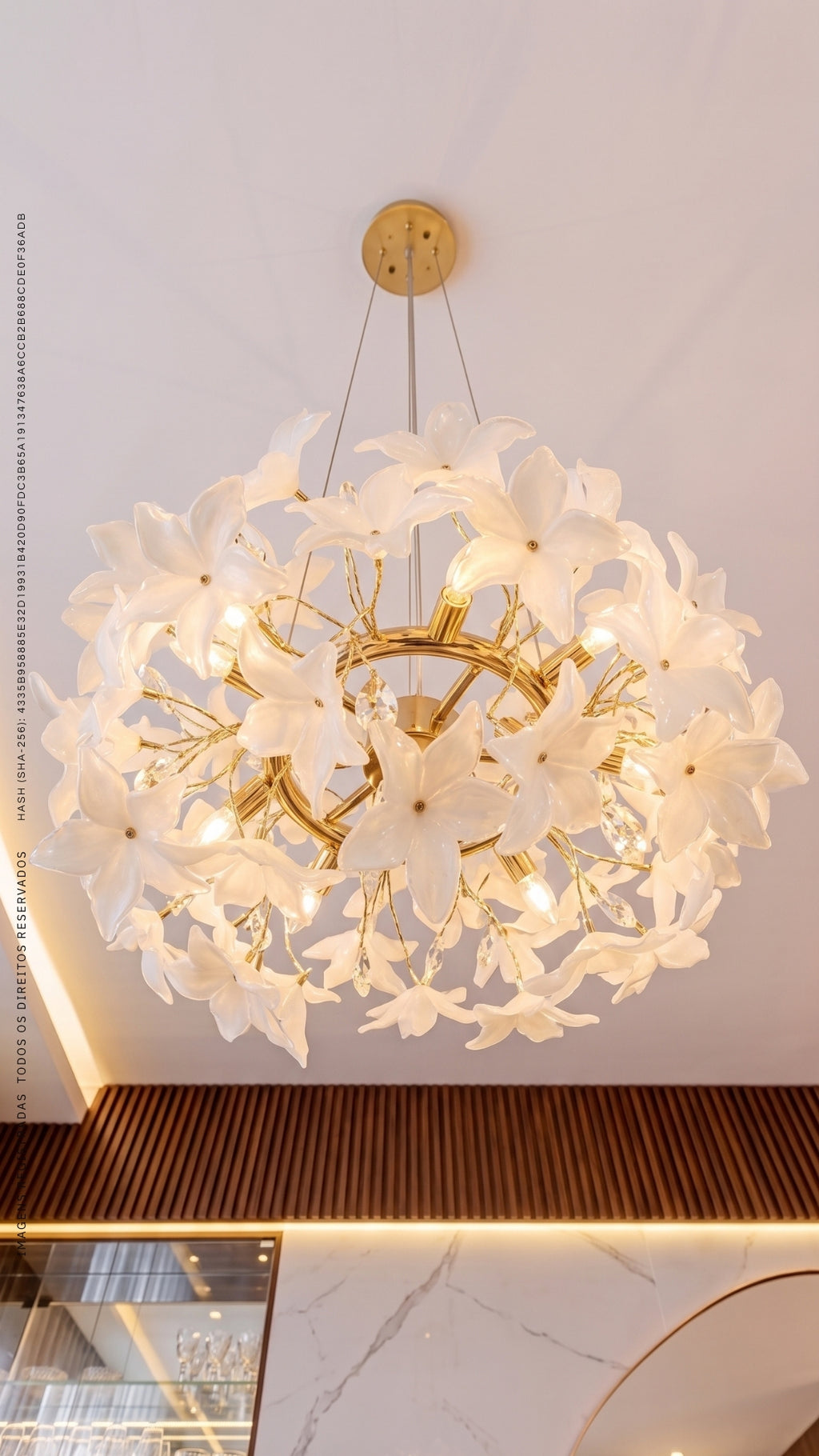 Lustre Pendente Orgânico Floral 7 Vidro Dourado G9 Bivolt