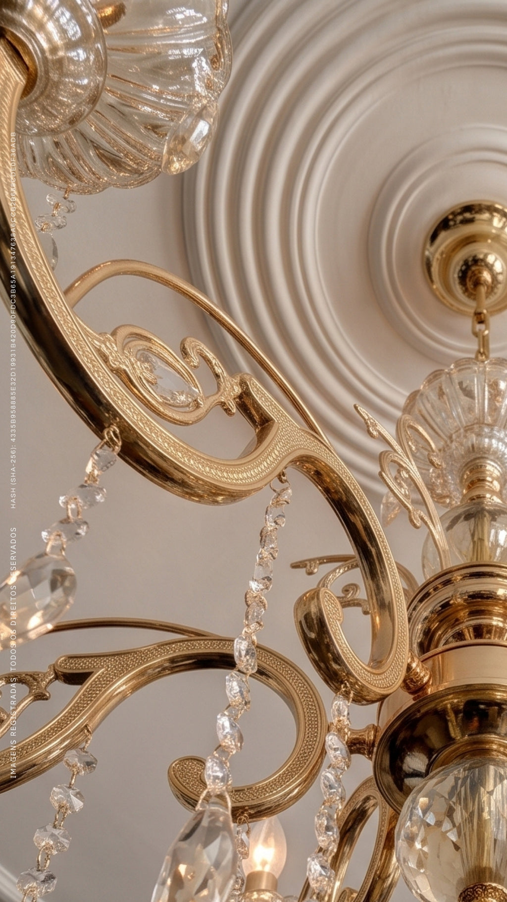 Lustre Pendente Cristal Champagne 5 Braços Dourado Bivolt
