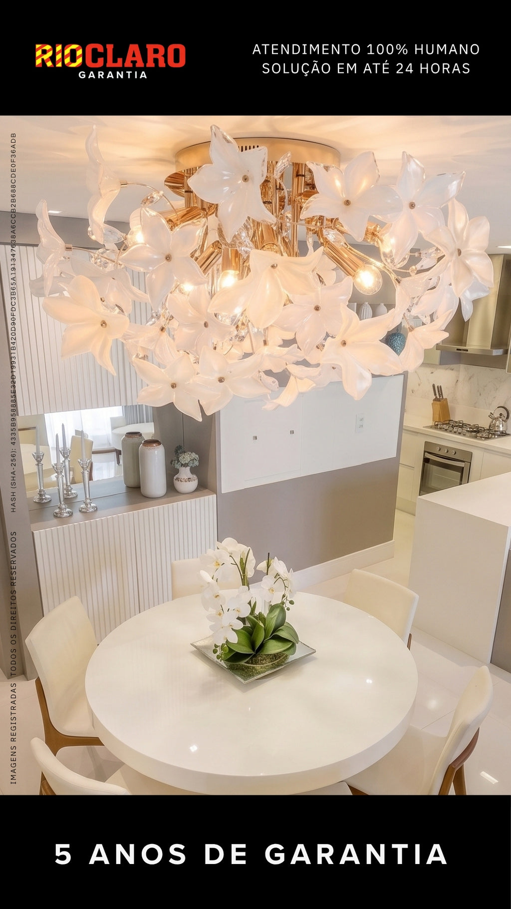 Plafon Floral Dourado Design Orgânico Bivolt