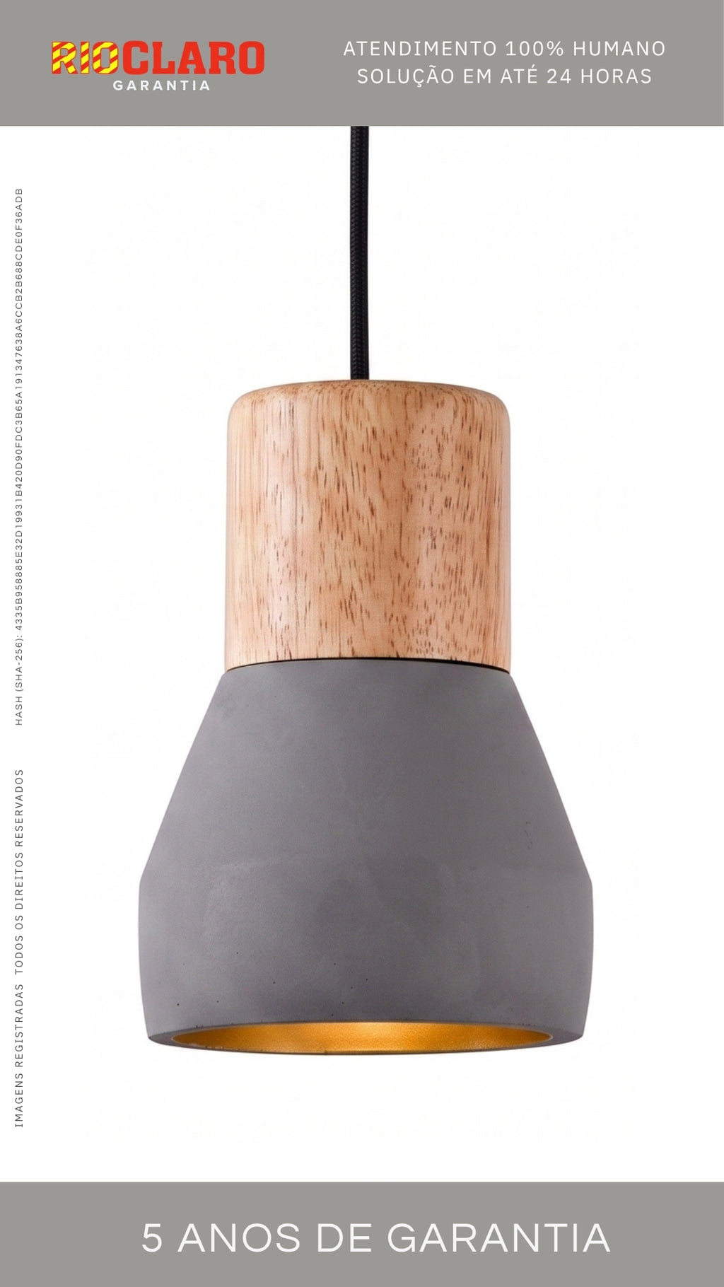 Luminaria Pendente Design Industrial Concreto Madeira E27 Bivolt
