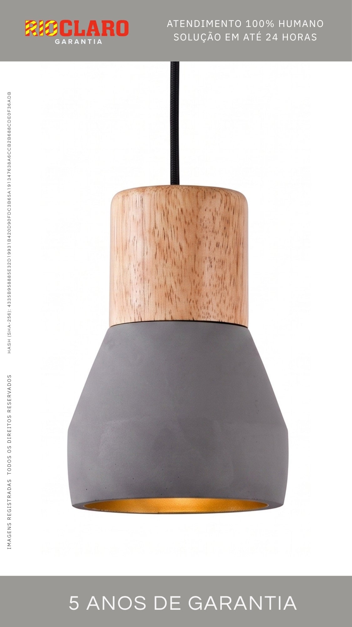 Luminaria Pendente Design Industrial Concreto Madeira E27 Bivolt