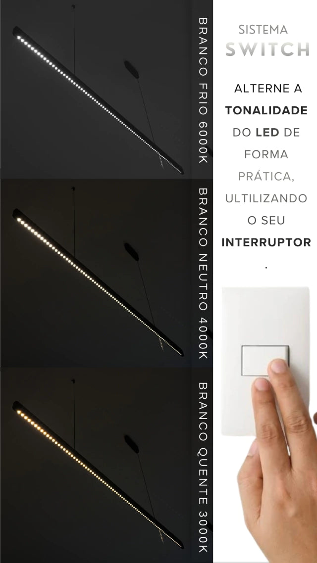 Pendente Linear Horizzontale Retangular 120cm Led Integrado Nitrolux