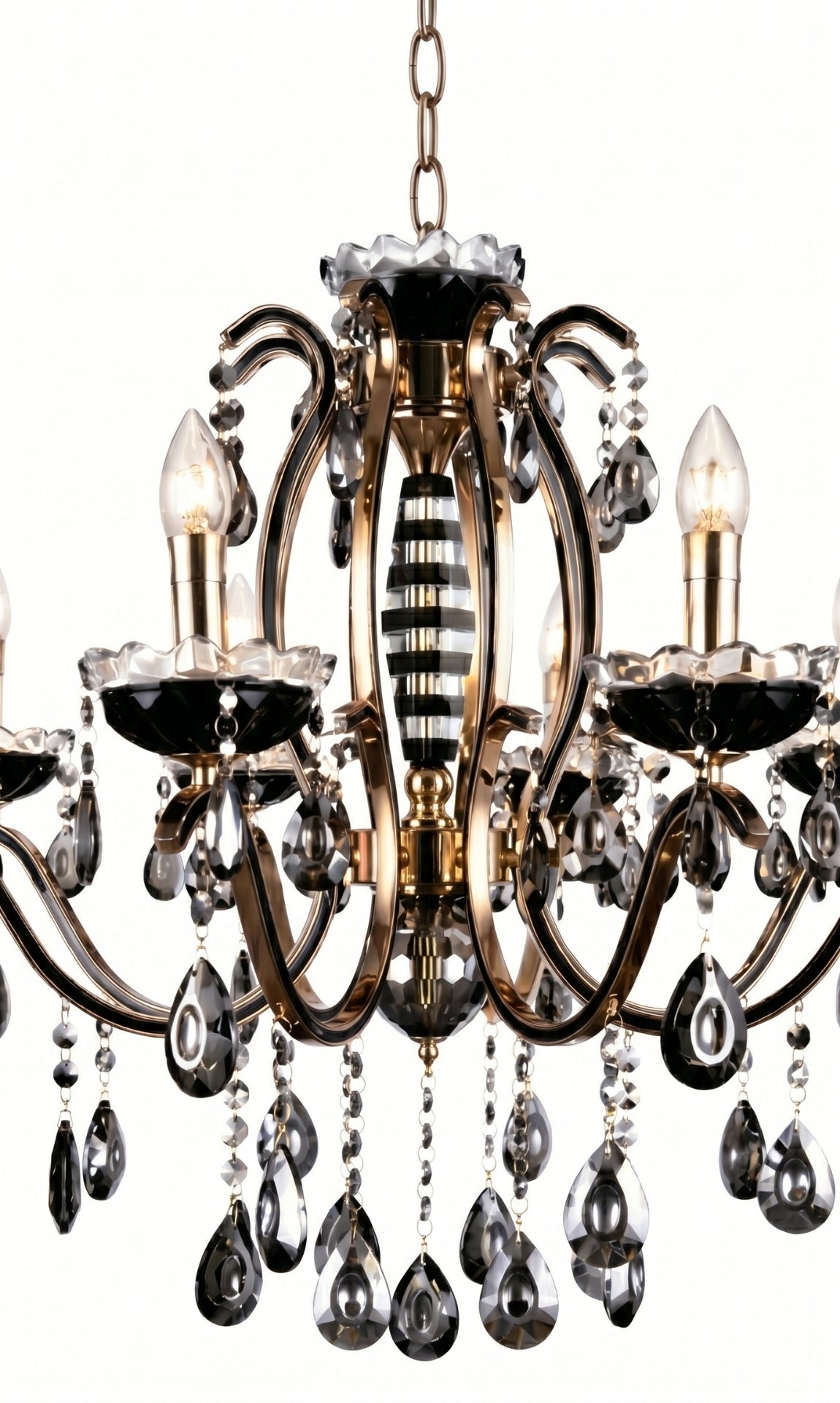 Lustre Candelabro de Cristal Legítimo Tudor 8 Braços Preto e Dourado