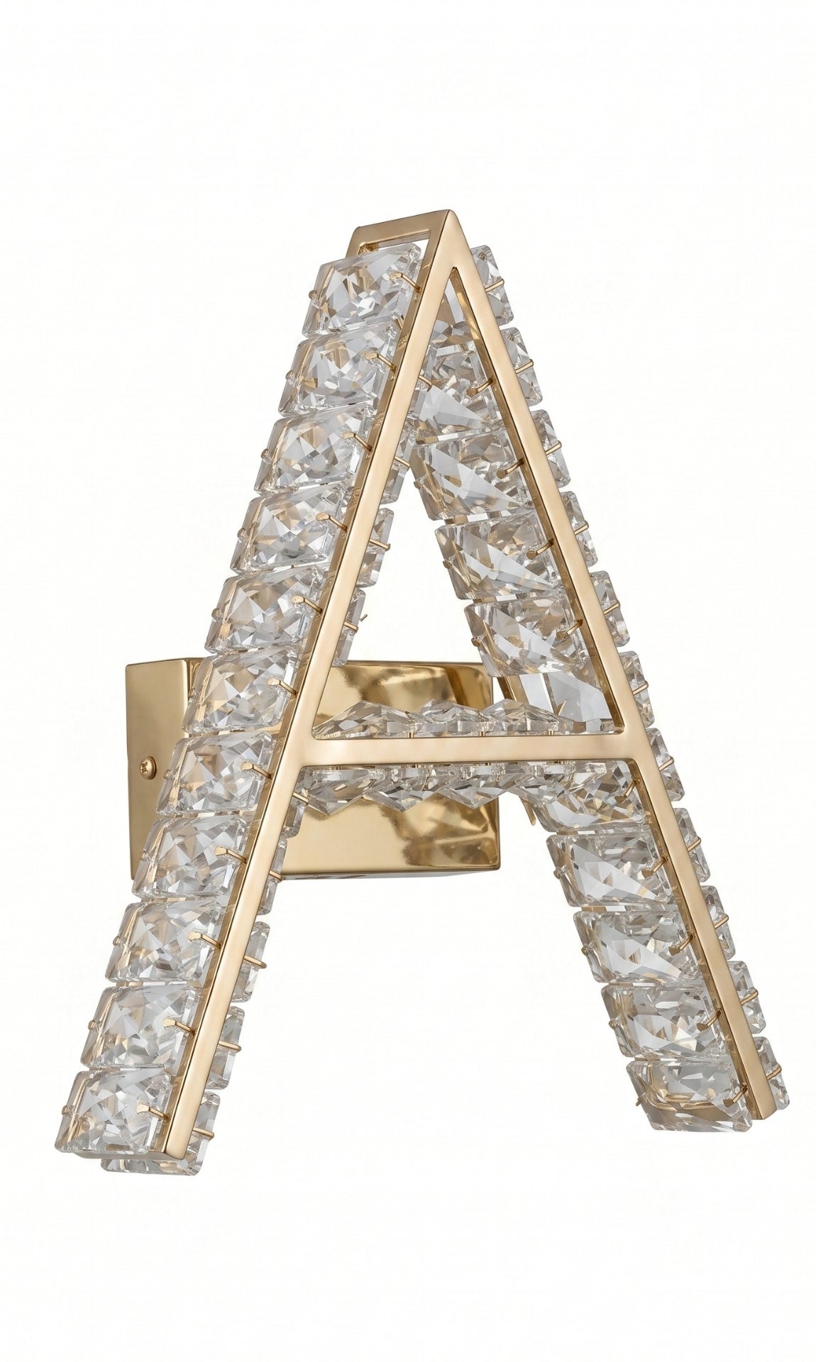 Arandela Parede Cristal Dourada Led Letras Alfabeto A - Z