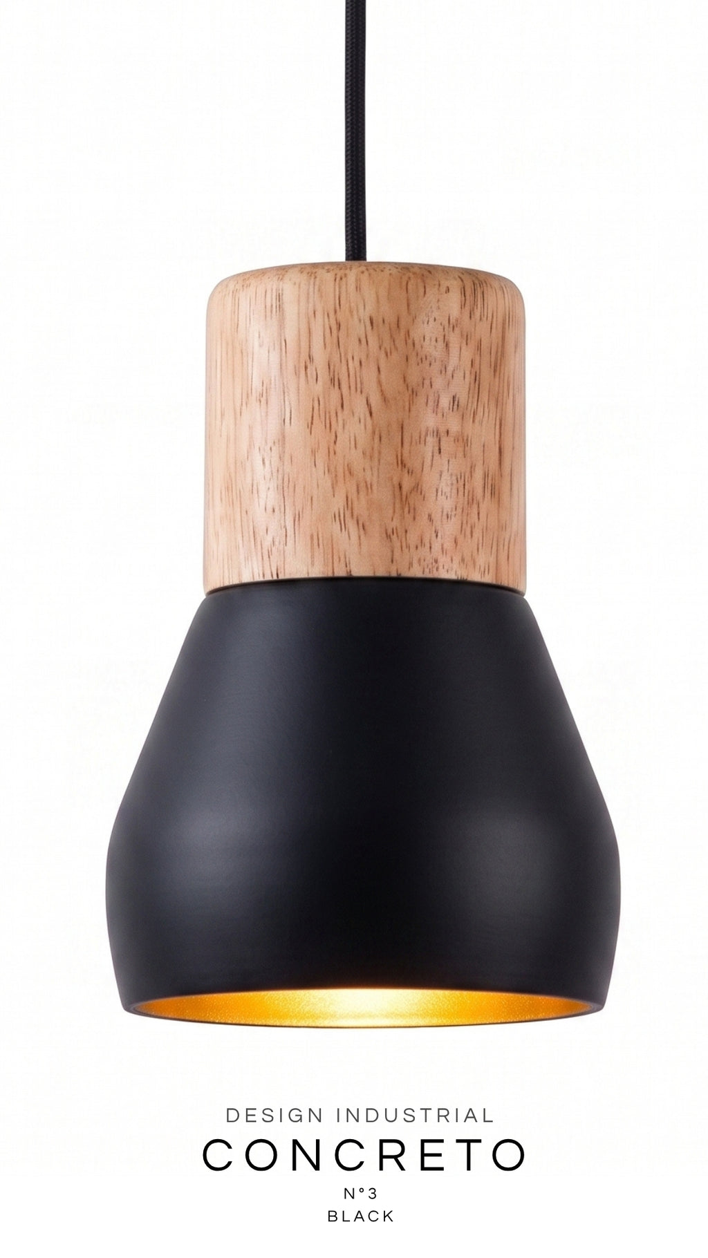 Luminária Pendente Design Industrial Madeira Cimento Preto E27 Bivolt