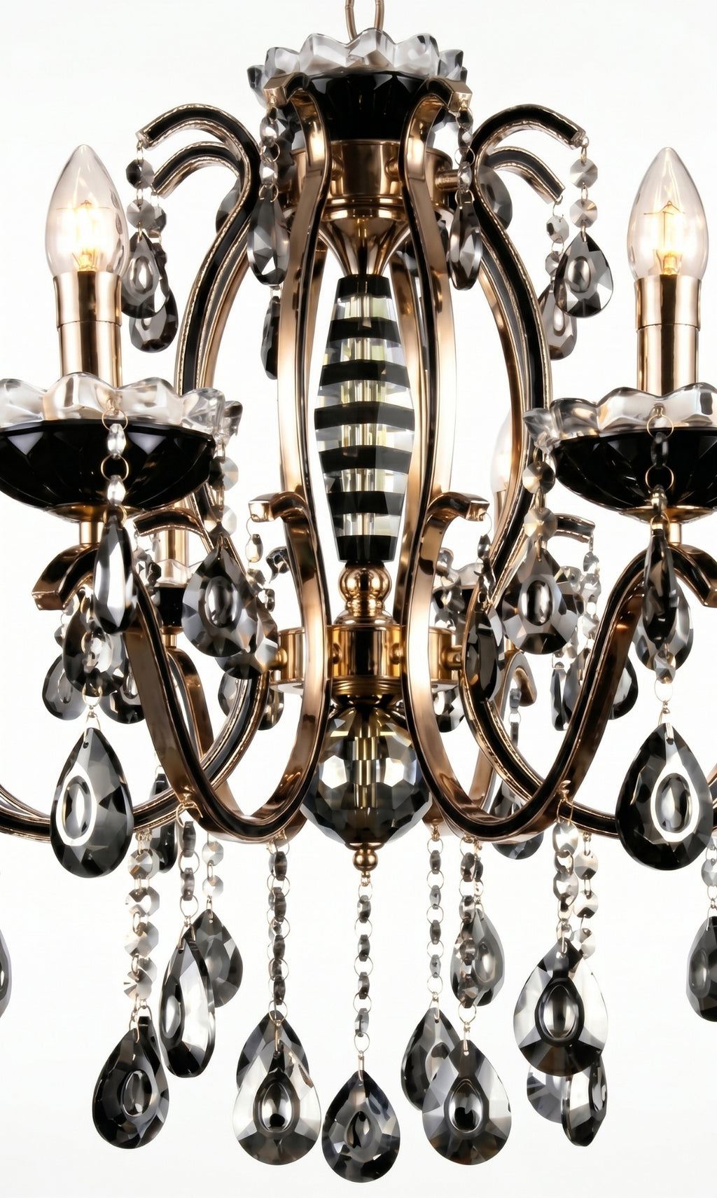 Lustre Candelabro de Cristal Legítimo Tudor 8 Braços Preto e Dourado