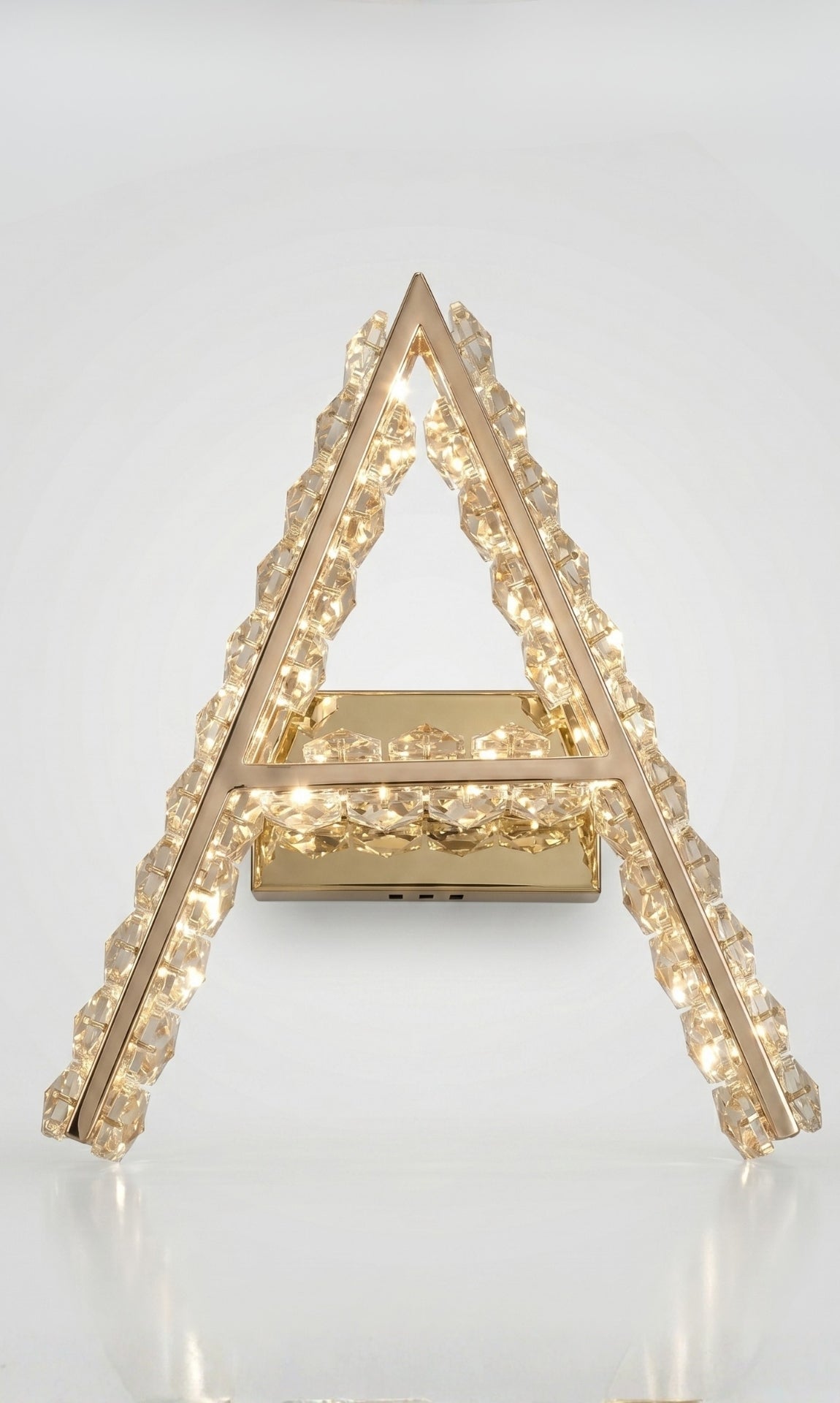 Arandela Parede Cristal Dourada Led Letras Alfabeto A - Z