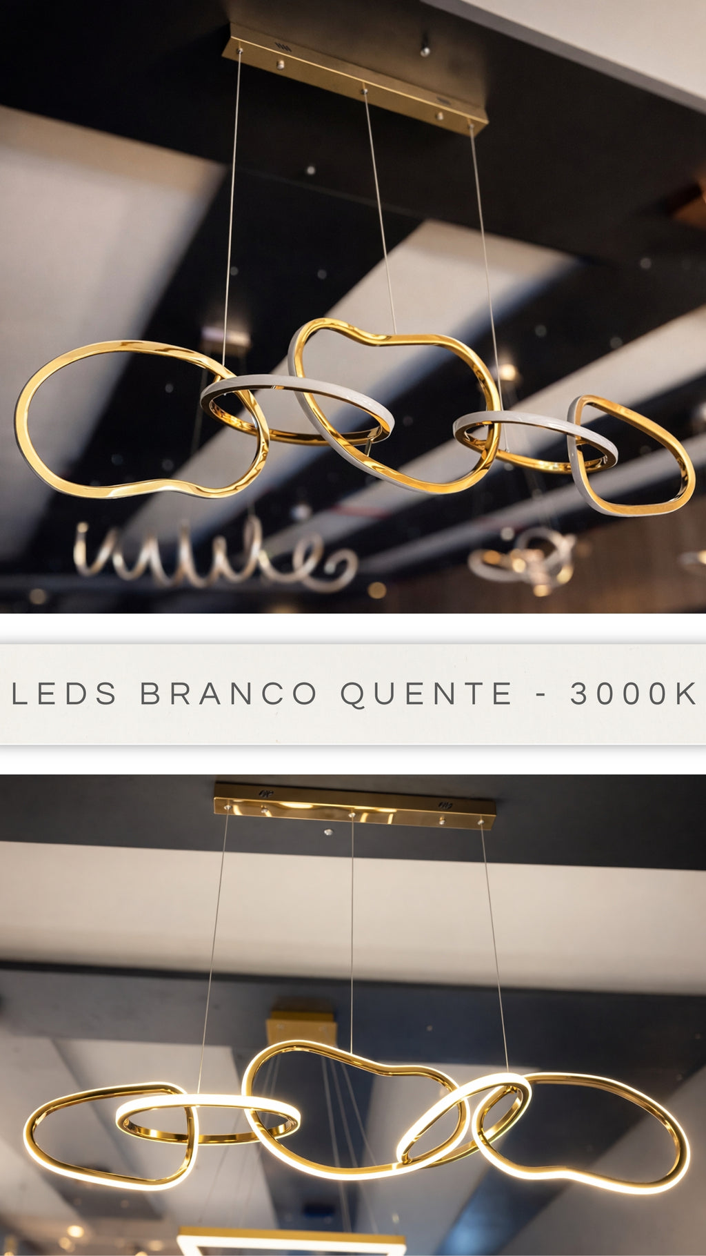 Lustre LED Moderno Dourado 85W Pendente Design Conexion