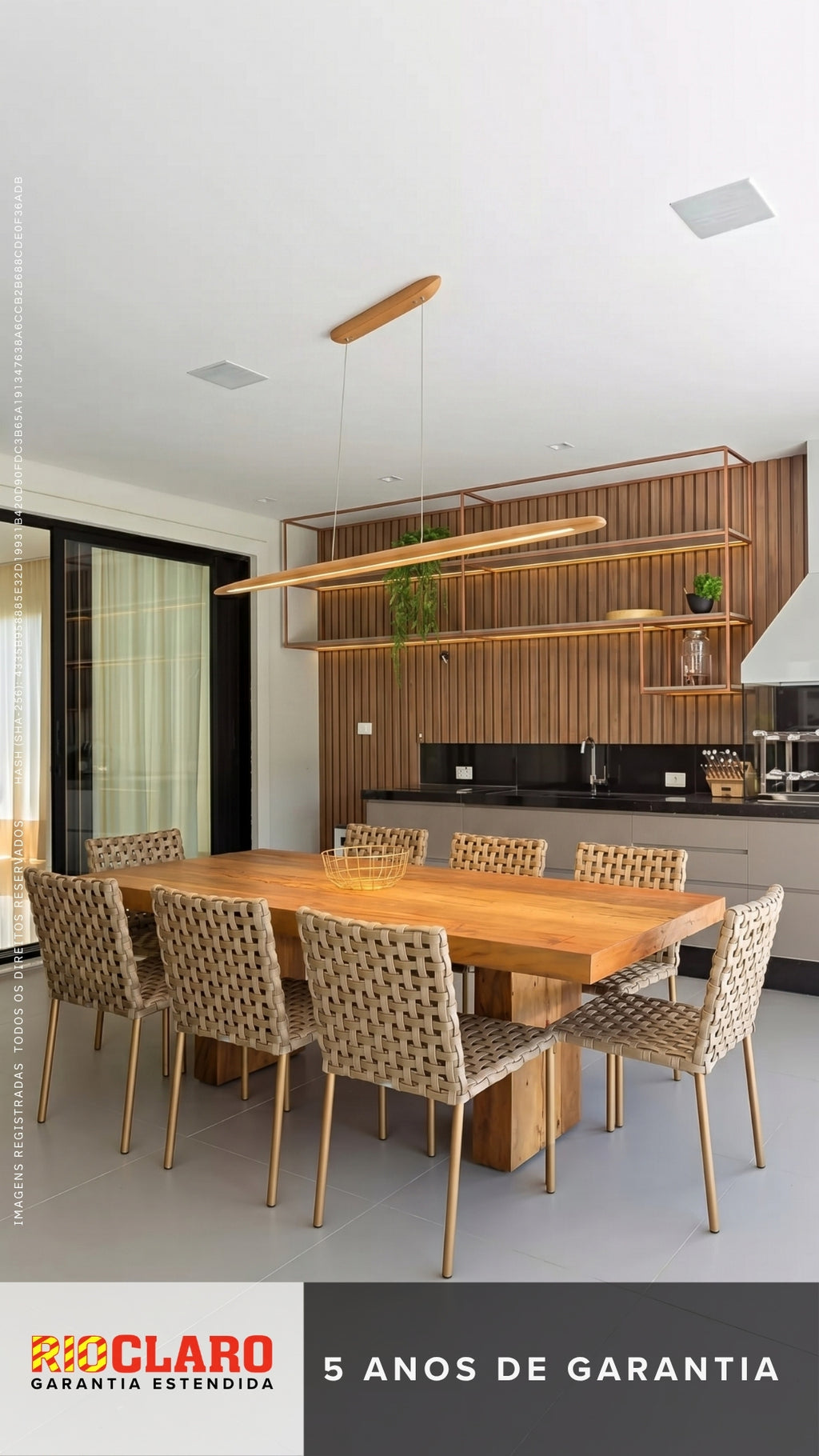 Lustre Pendente Linear Madeira Led 3000k Louro Freijó 20W