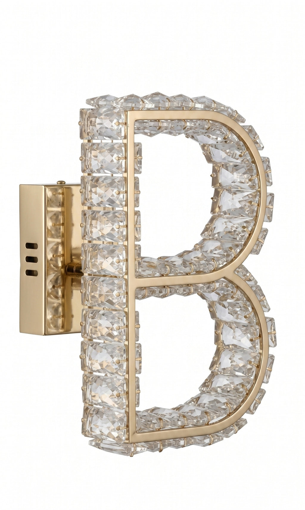 Arandela Parede Cristal Dourada Led Letras Alfabeto A - Z