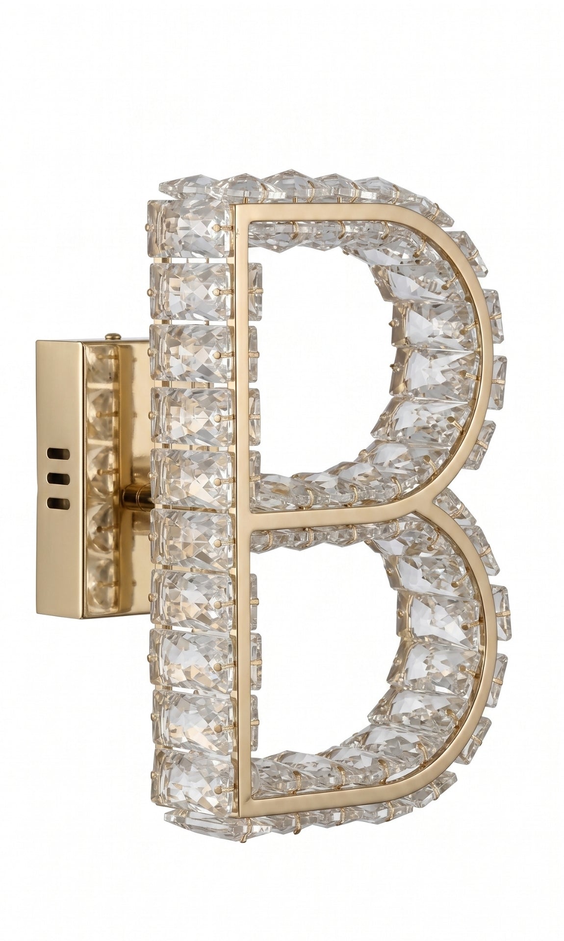 Arandela Parede Cristal Dourada Led Letras Alfabeto A - Z