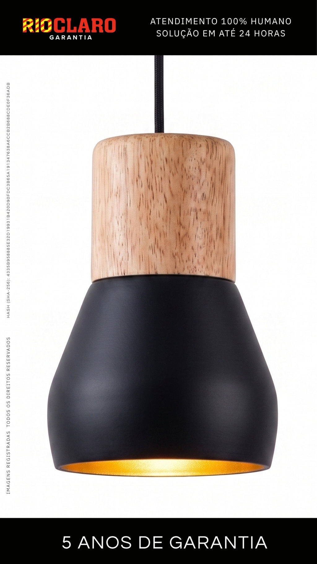 Luminária Pendente Design Industrial Madeira Cimento Preto E27 Bivolt
