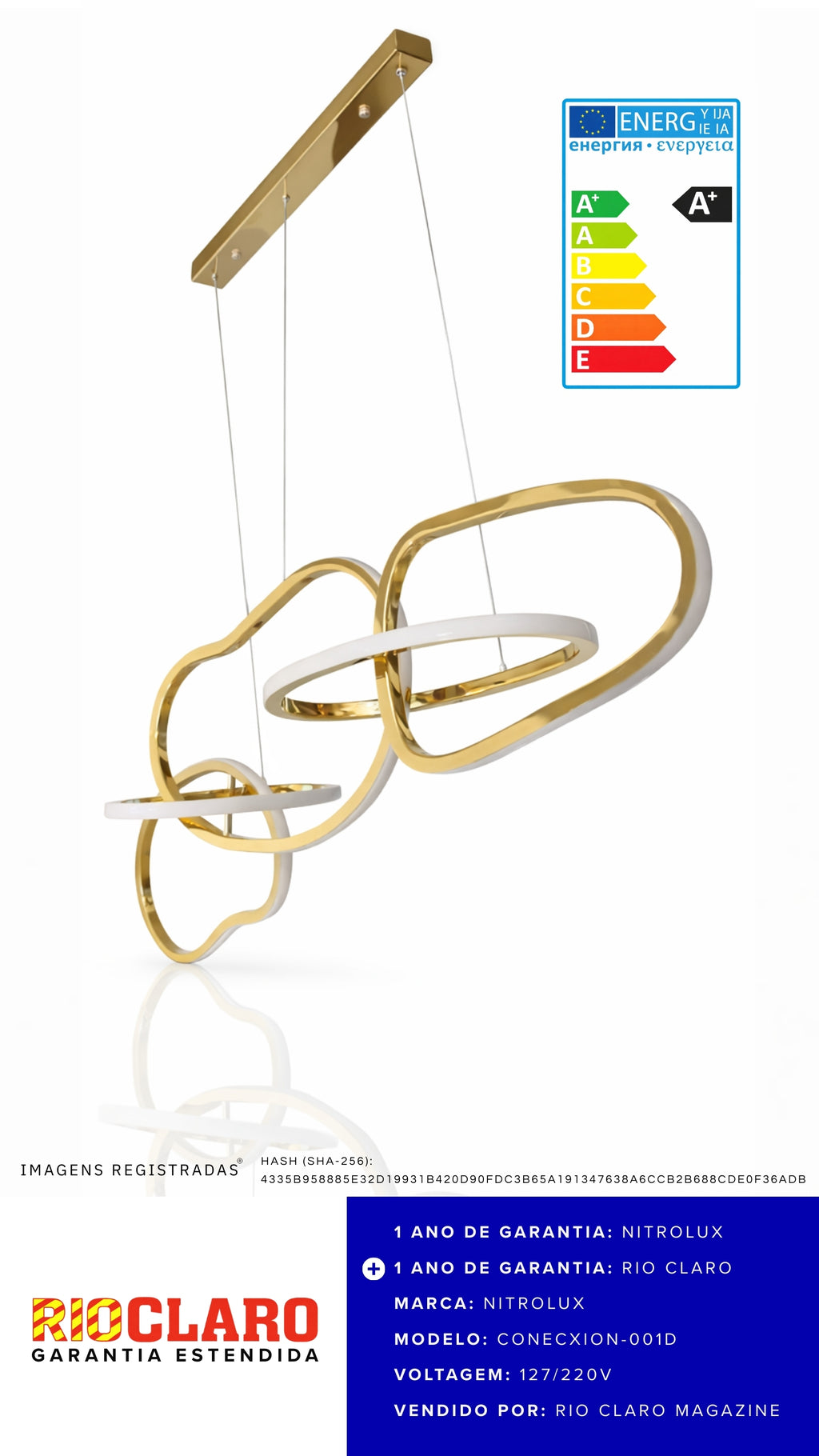 Lustre LED Moderno Dourado 85W Pendente Design Conexion