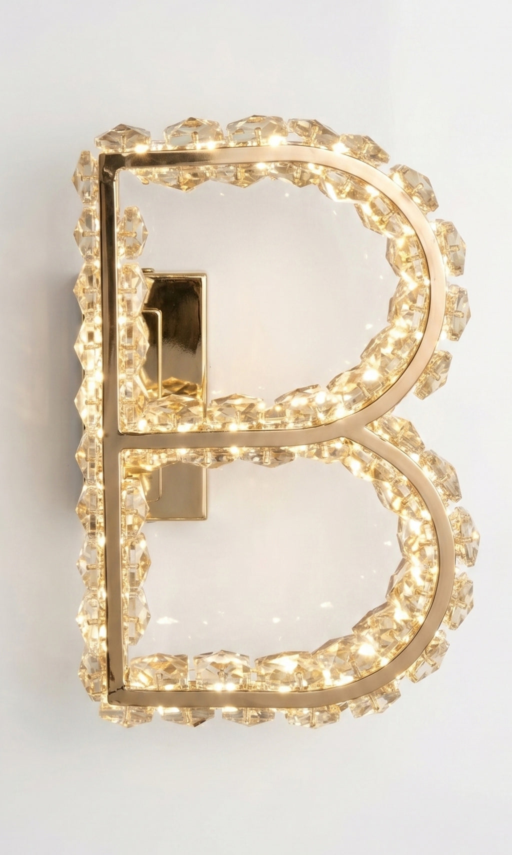 Arandela Parede Cristal Dourada Led Letras Alfabeto A - Z